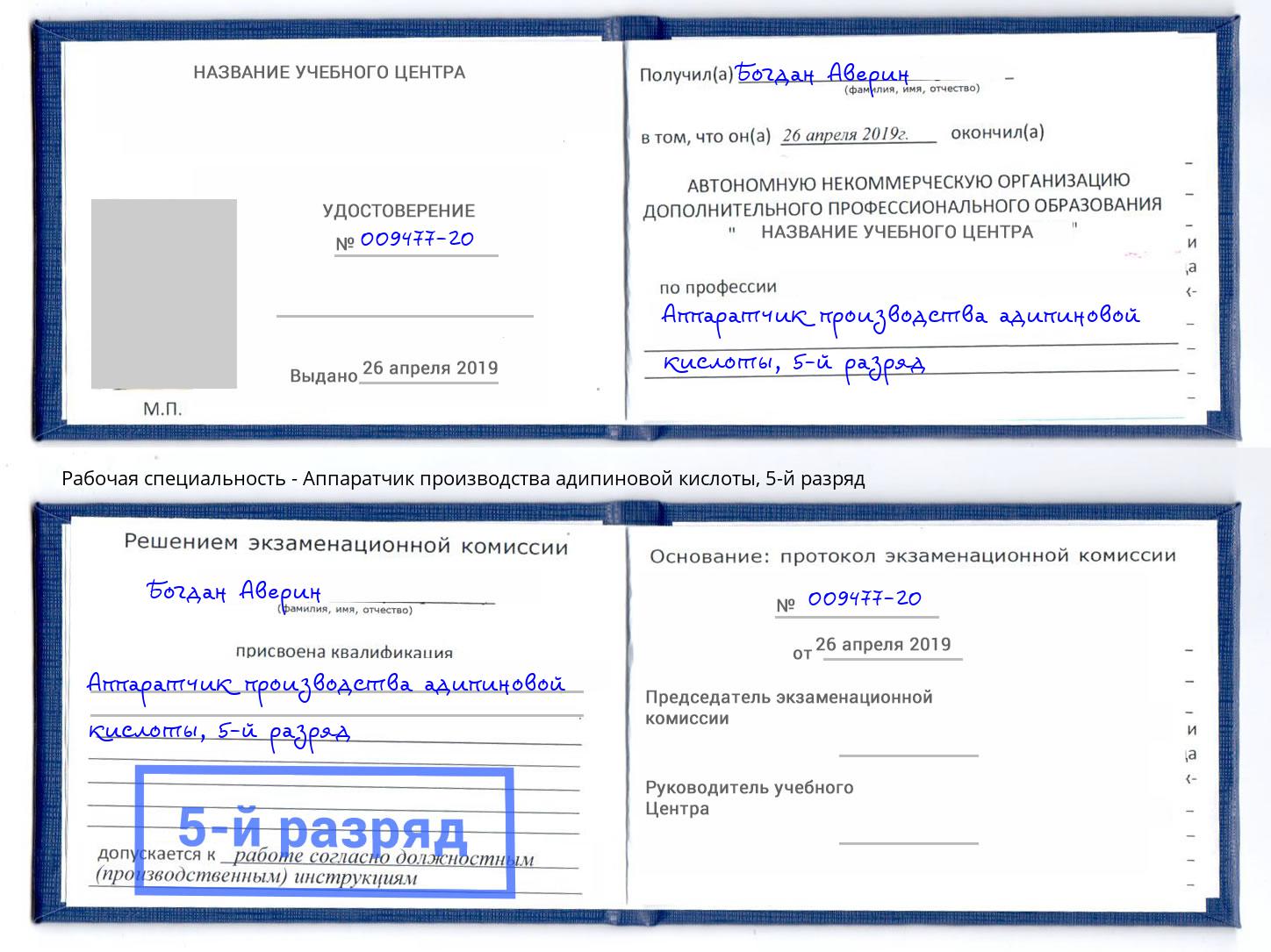 корочка 5-й разряд Аппаратчик производства адипиновой кислоты Белореченск